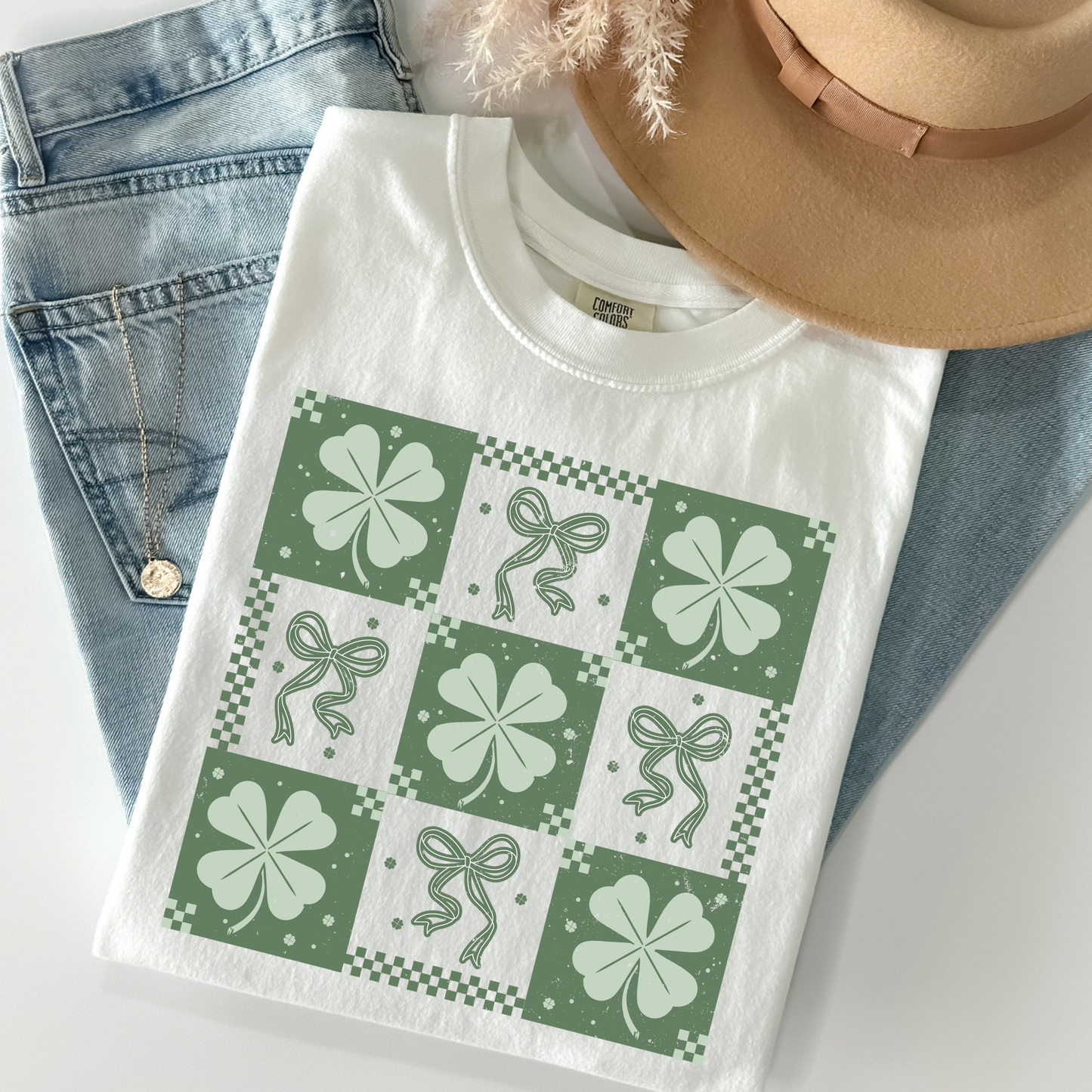Four Leaf Clovers and Bows Grid Full Color DTF Transfer