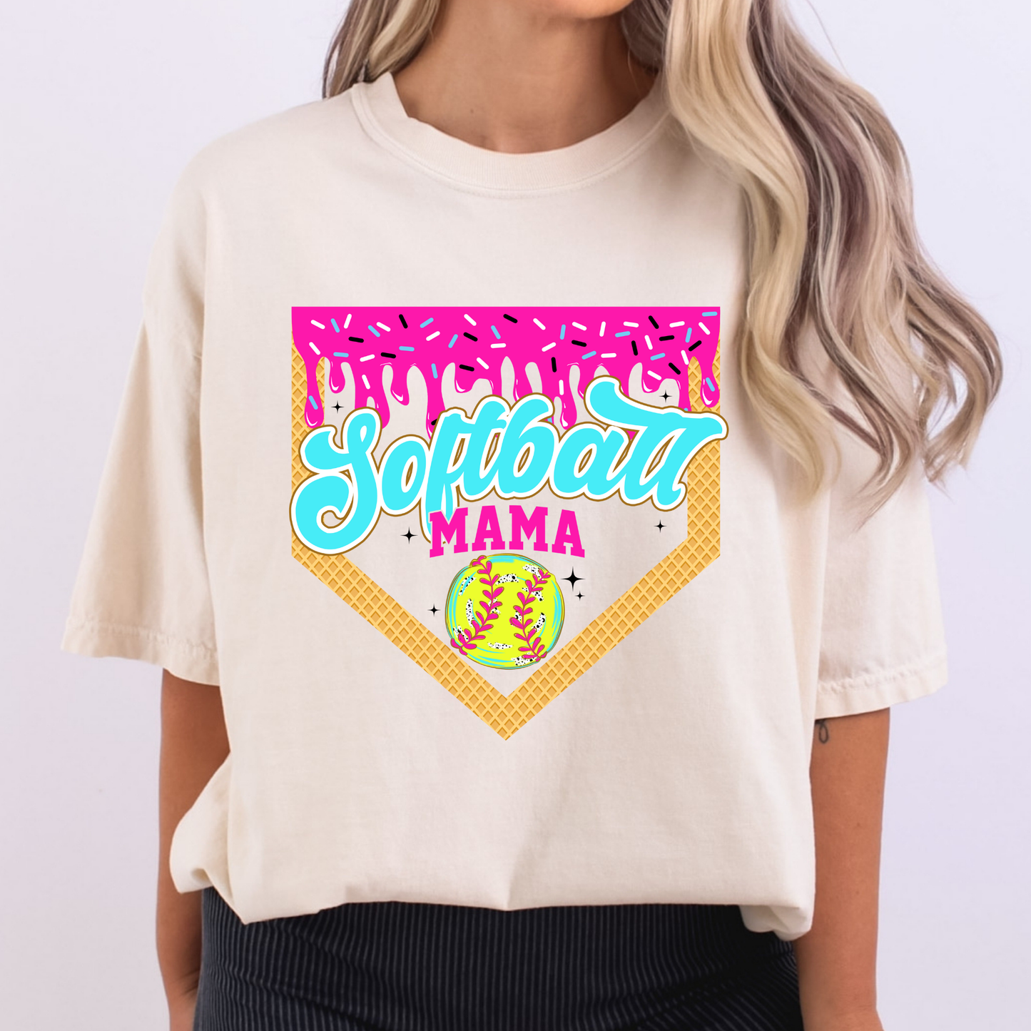 Dripping Cone Plate Softball Mama Full Color DTF Transfer