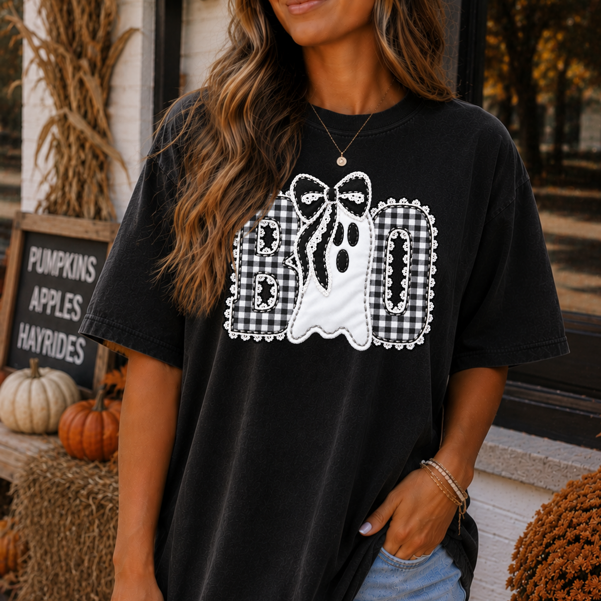 Boo (Lace Trim/Checkered) Full Color DTF Transfer