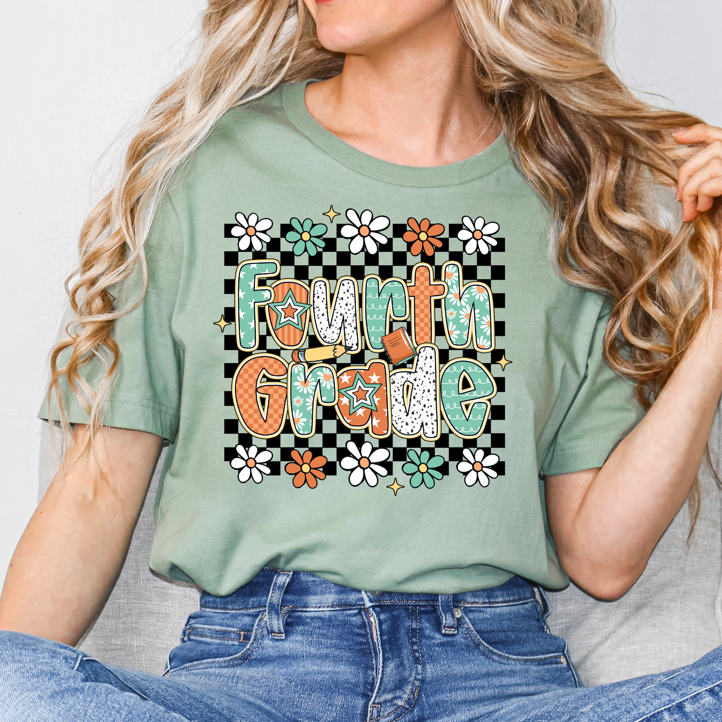 Floral Checkered Grade (MULTI GRADE OPTIONS) Full Color DTF Transfer