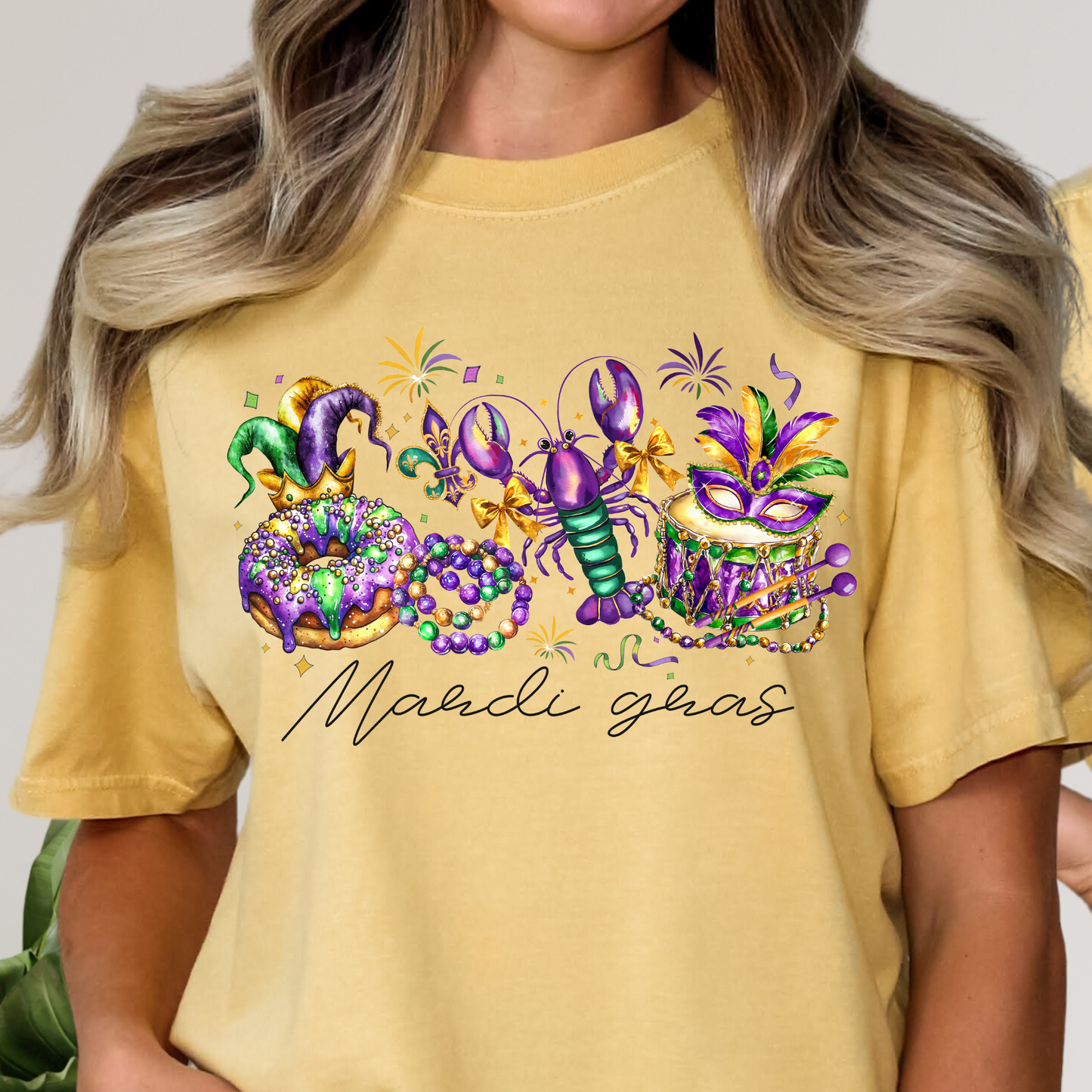 Mardi Gras (King Cake, Crawfish, Drums) Full Color DTF Transfer