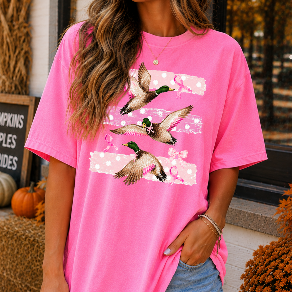 Breast Cancer Awareness Ducks (Striped) Full Color DTF Transfer