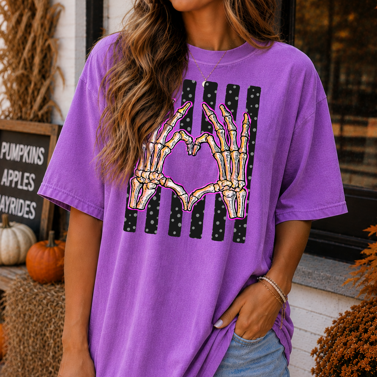 Skeleton Heart Hands Full Color DTF Transfer