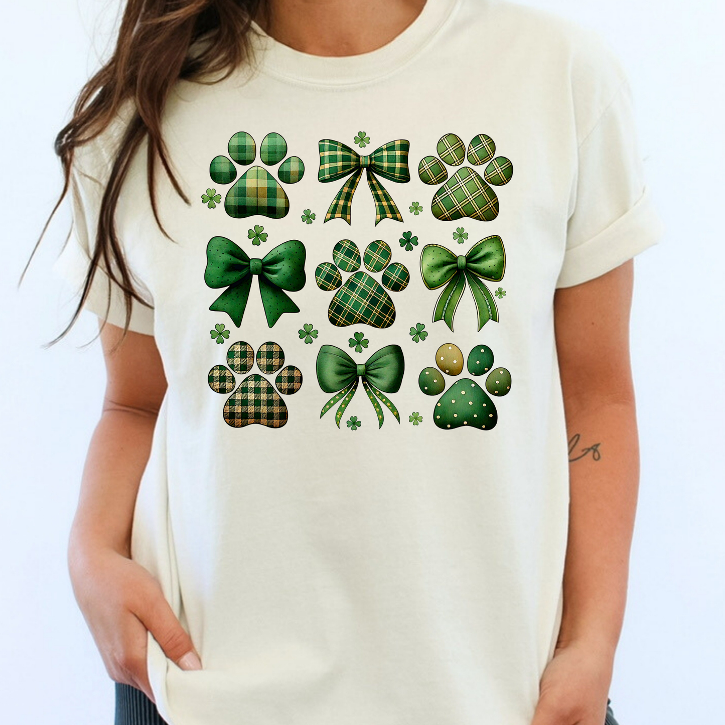 St Patrick's Day Paw Prints & Bows Full Color DTF Transfer