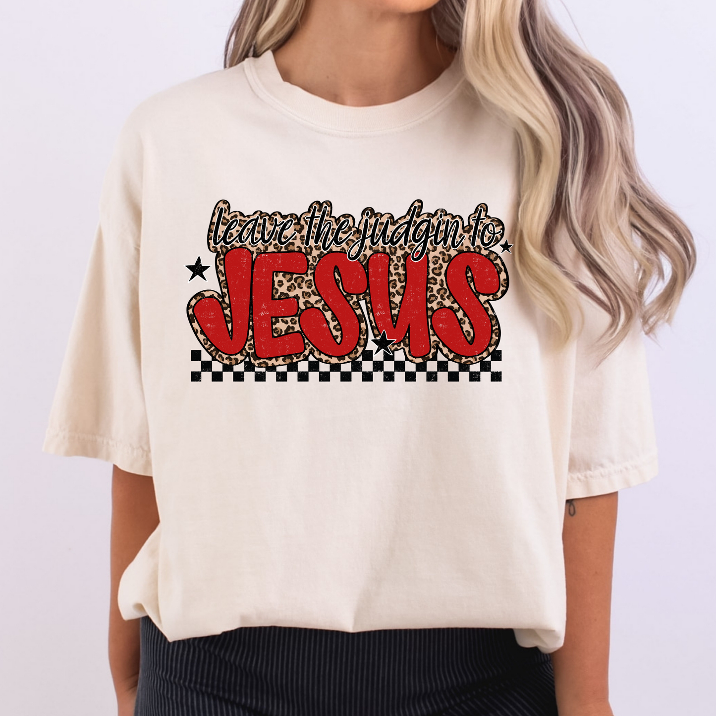 Leave The Judgin To Jesus (Leopard Background) Full Color DTF Transfer
