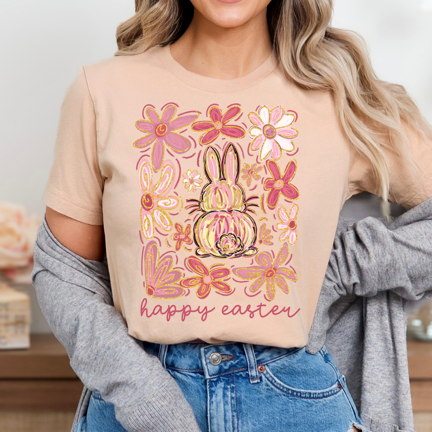 Boho Happy Easter (Flower Collage) Full Color DTF Transfer