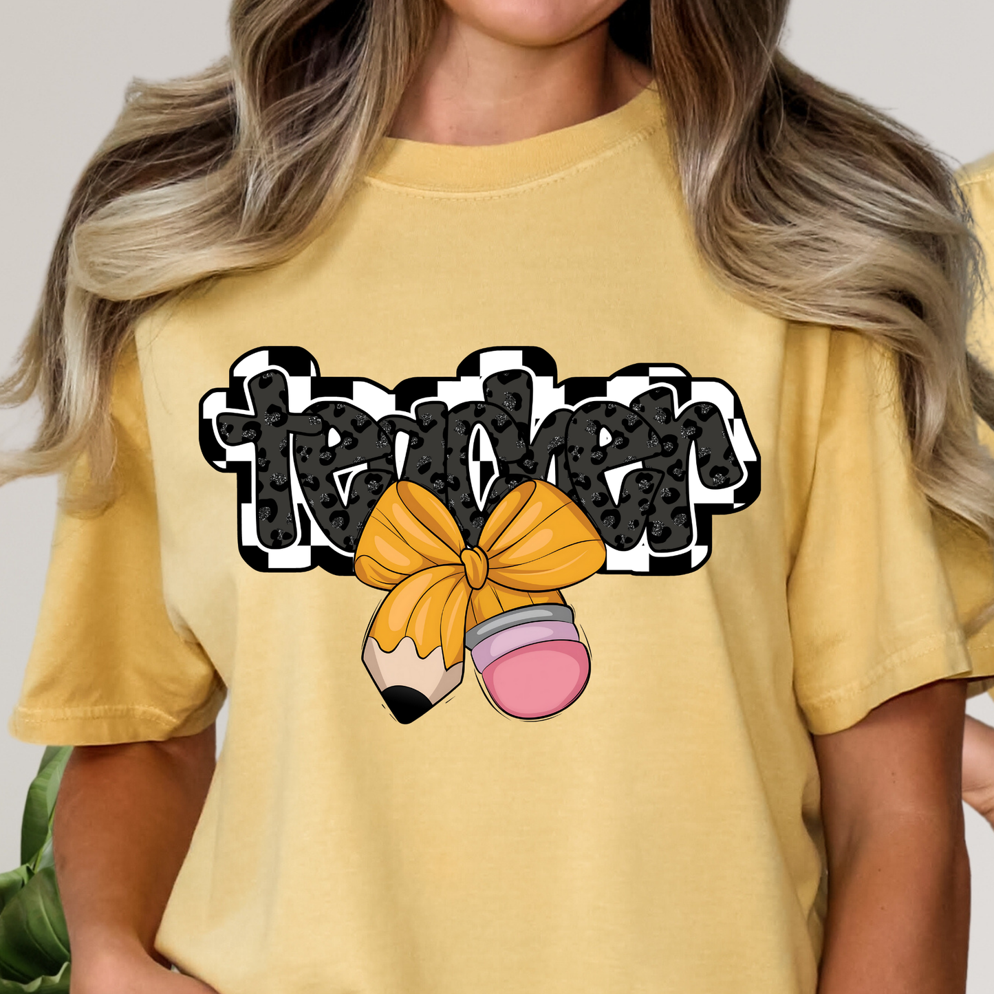 Teacher w/Pencil Bow Full Color DTF Transfer