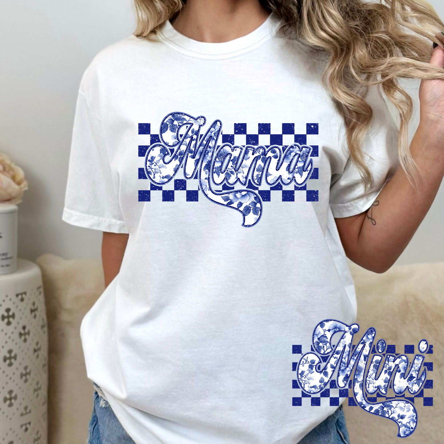 Blue Floral Mama (Mini Option) Full Color DTF Transfer