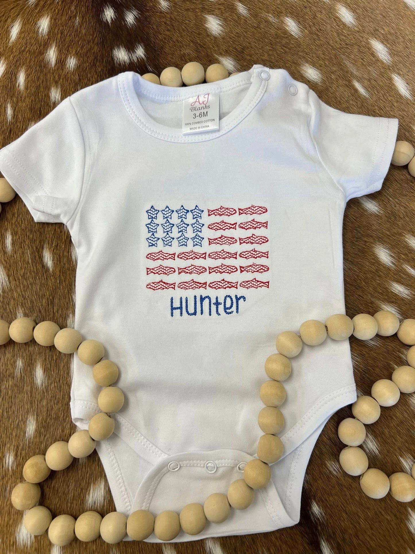 Fish Theme Personalized Flag Kids (Rabbit Skins Onesie)