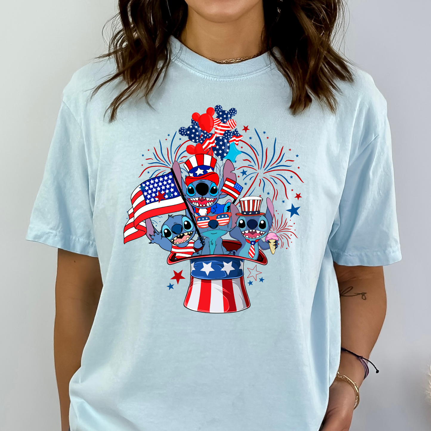 Stitch in Top Hat 4th of July Theme Full Color DTF Transfer