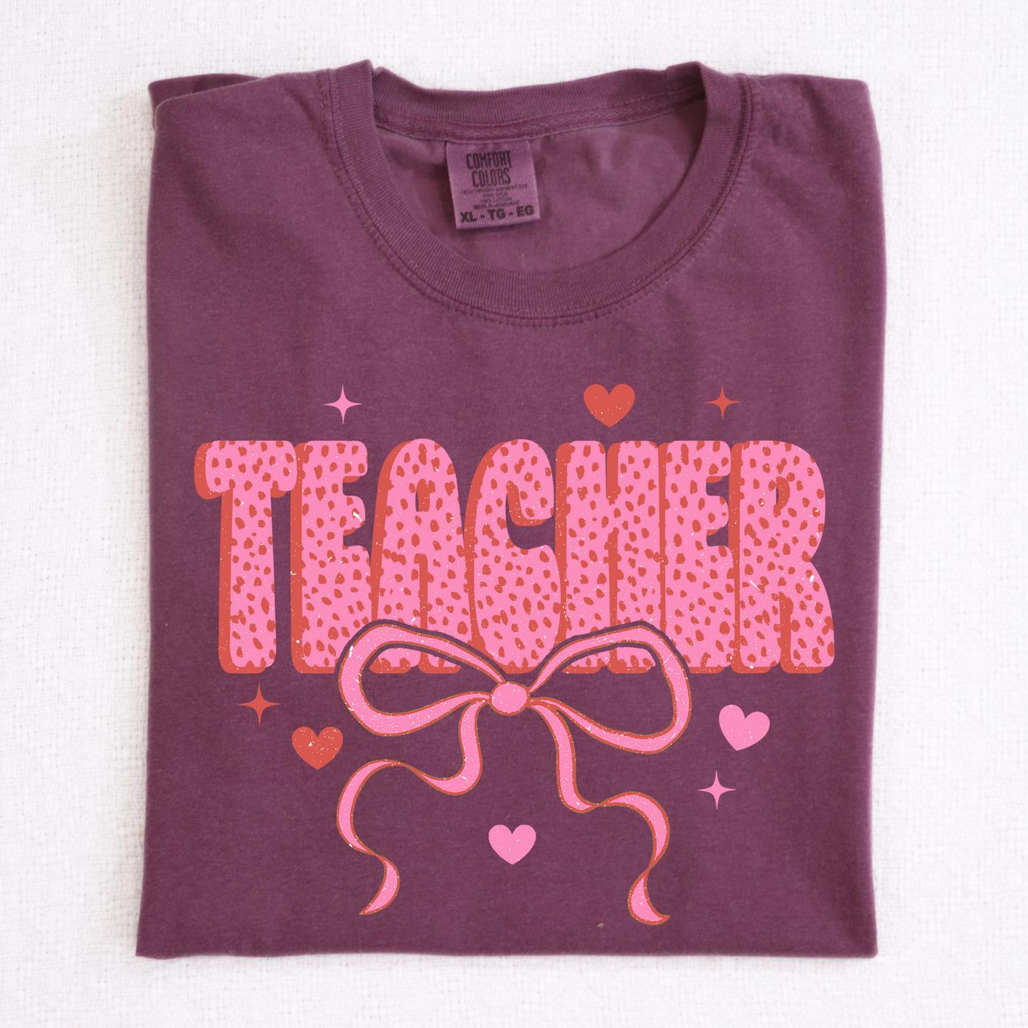 Speckled Teacher w/ Bow and Hearts Full Color DTF Transfer