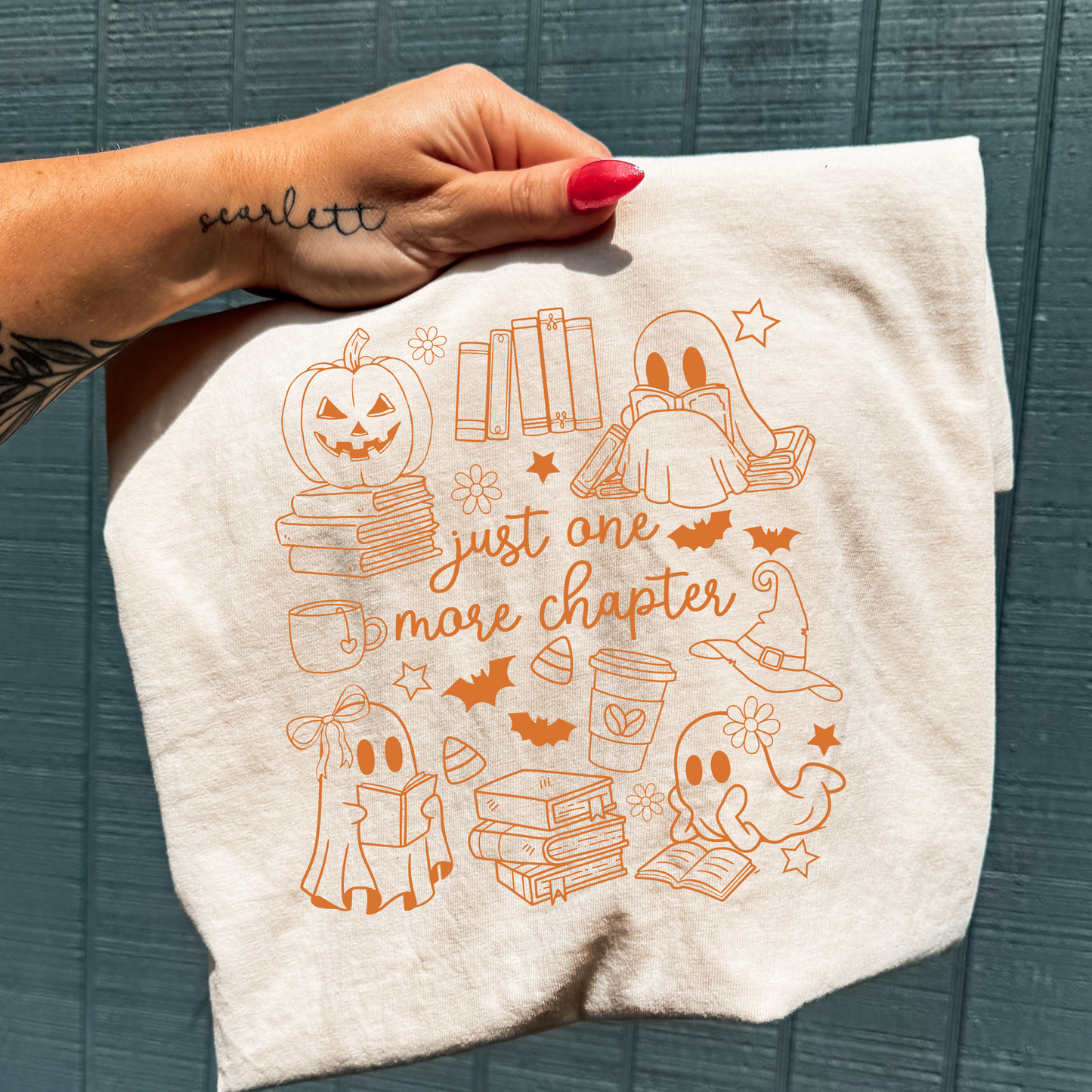 Ghost Doodle Just One More Chapter Full Color DTF Transfer