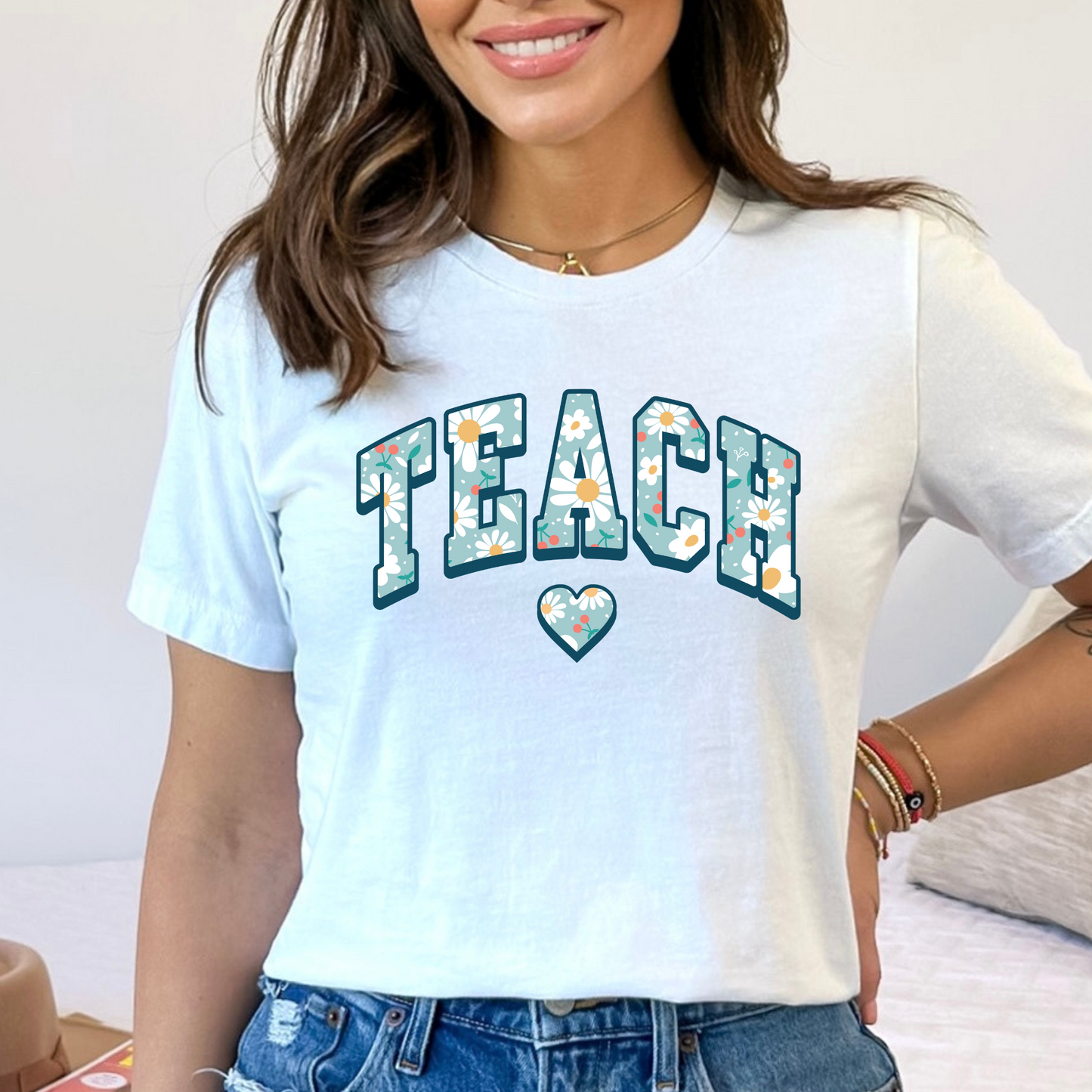 Teach (Blue w/Flowers) Full Color DTF Transfer