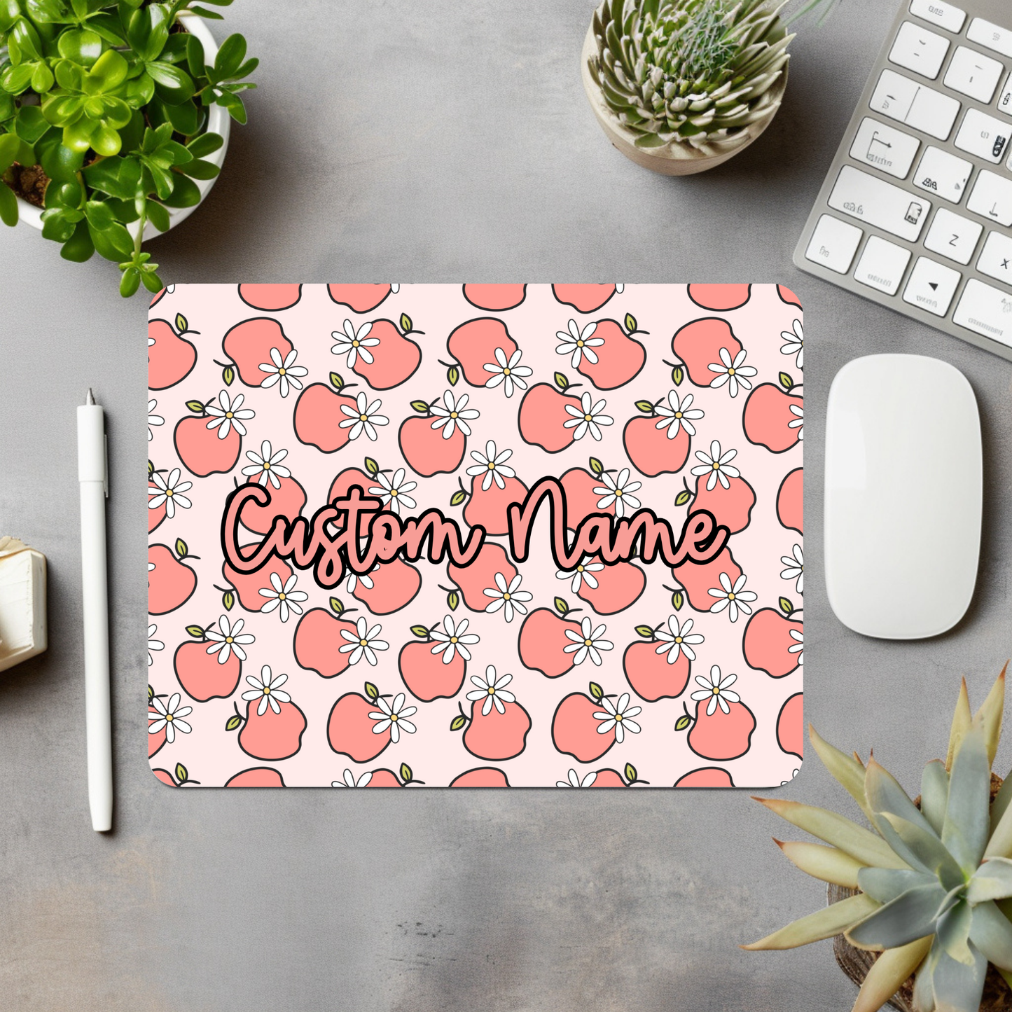 Apple w/Flowers Personalized Mouse Pad