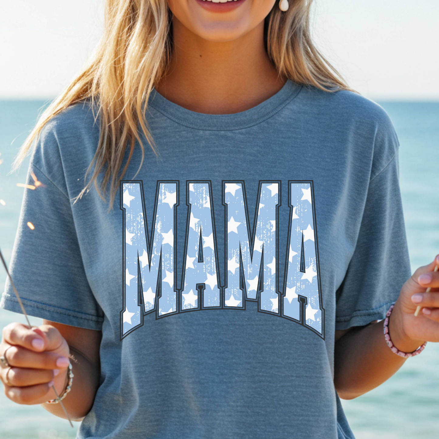 Mama (Blue w/Stars) Full Color DTF Transfer