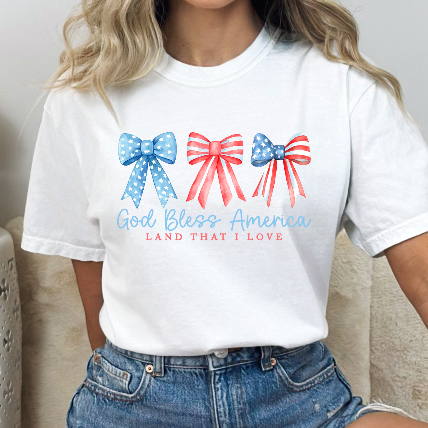 God Bless America Land That I Love (Bow) Full Color DTF Transfer