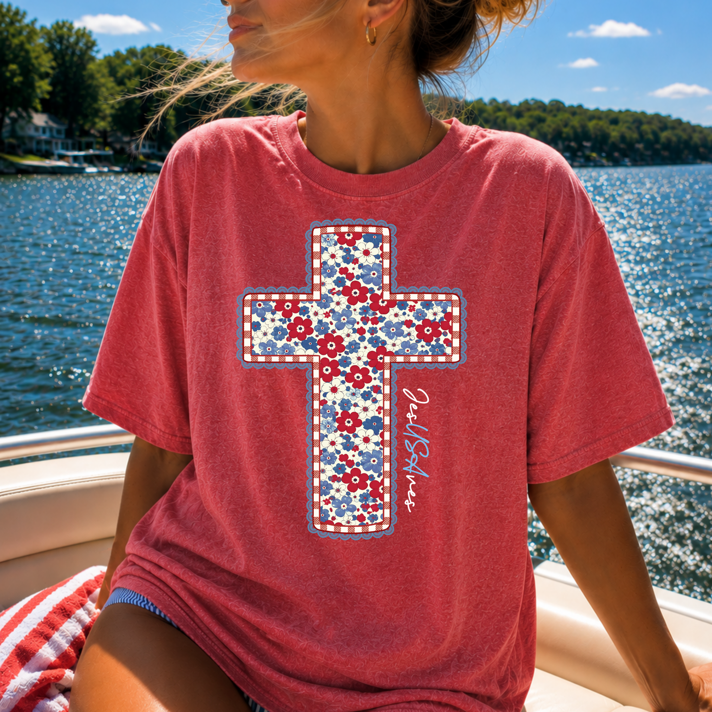 4th of July Theme Cross - JesUSAves Full Color DTF Transfer