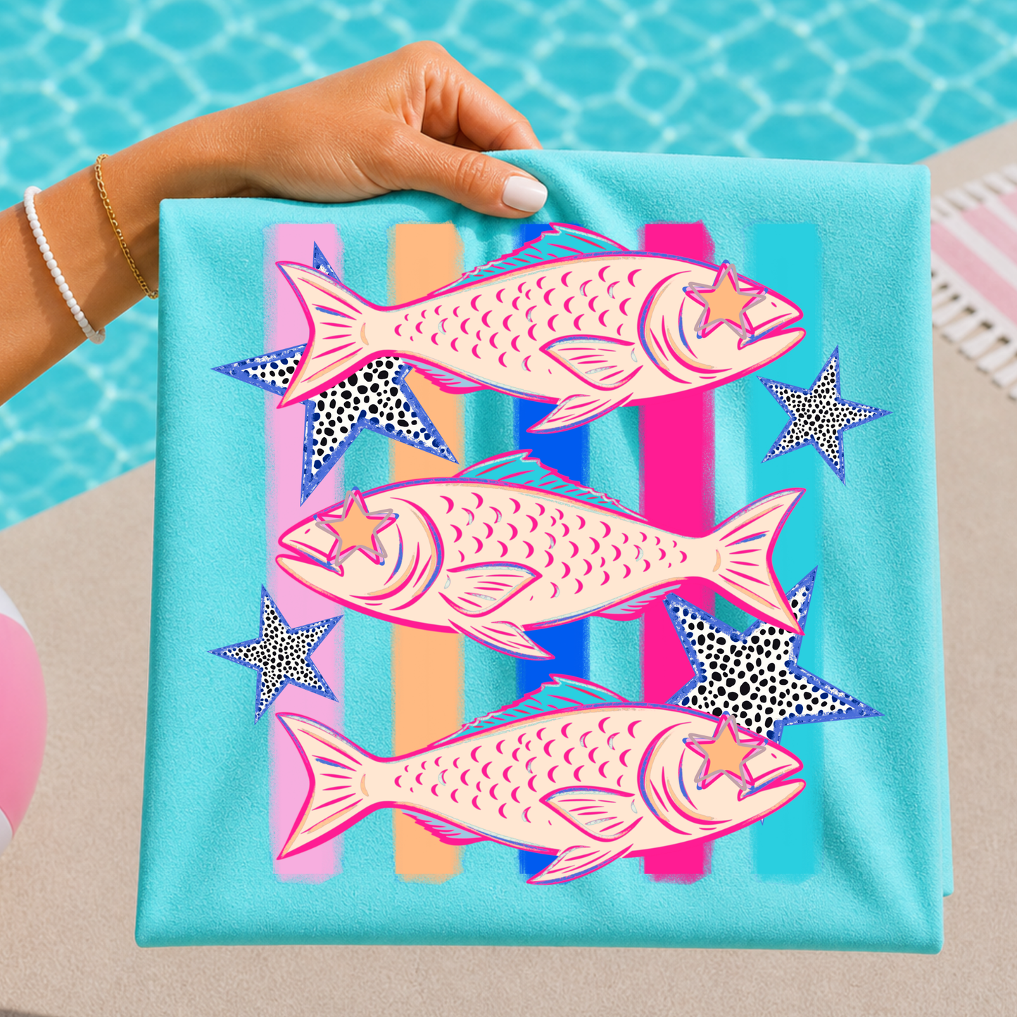 Star Eye Fish (Stripe Background) Full Color DTF Transfer