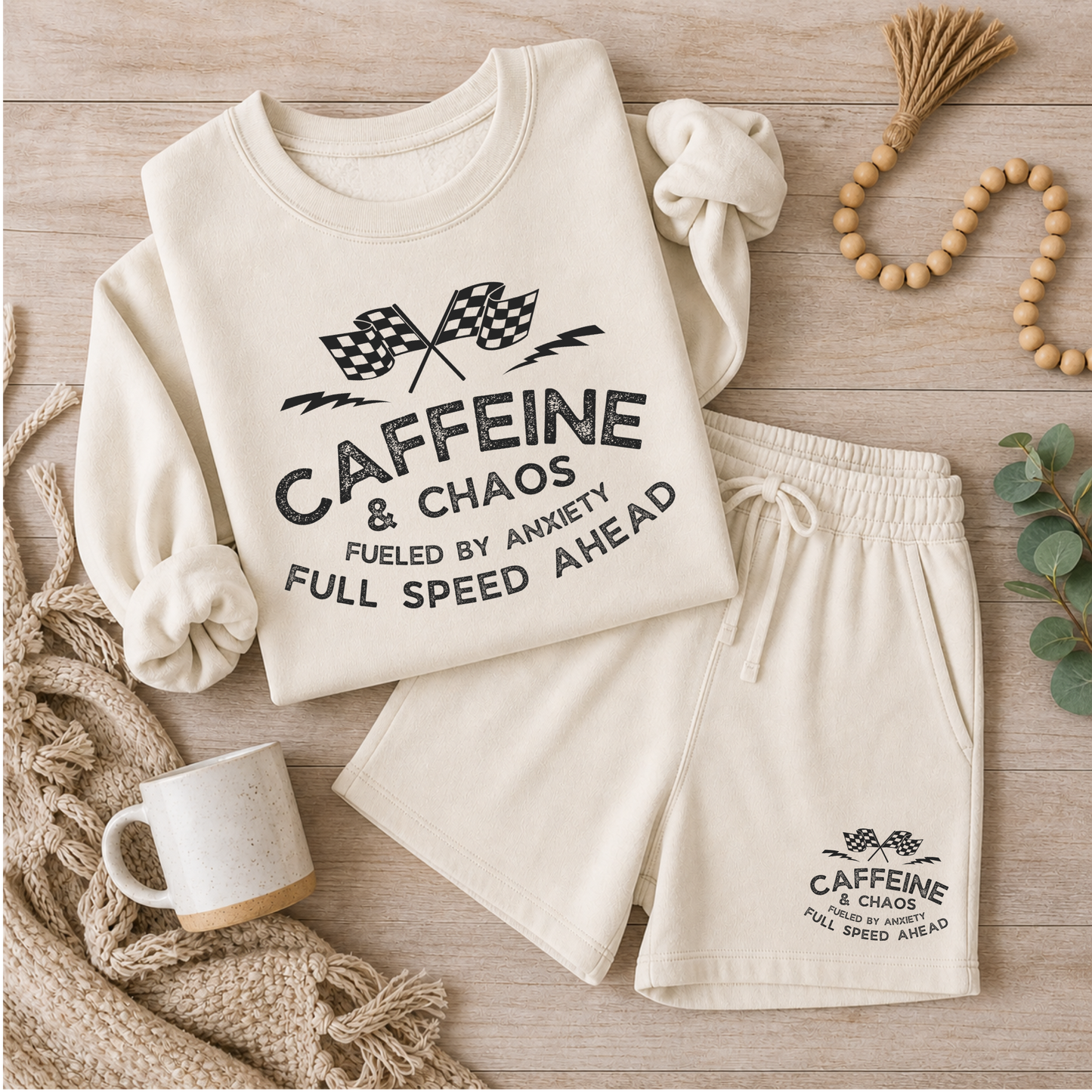 Caffeine & Chaos Fueled Bt Anxiety Full Speed Ahead Full Color DTF Transfer