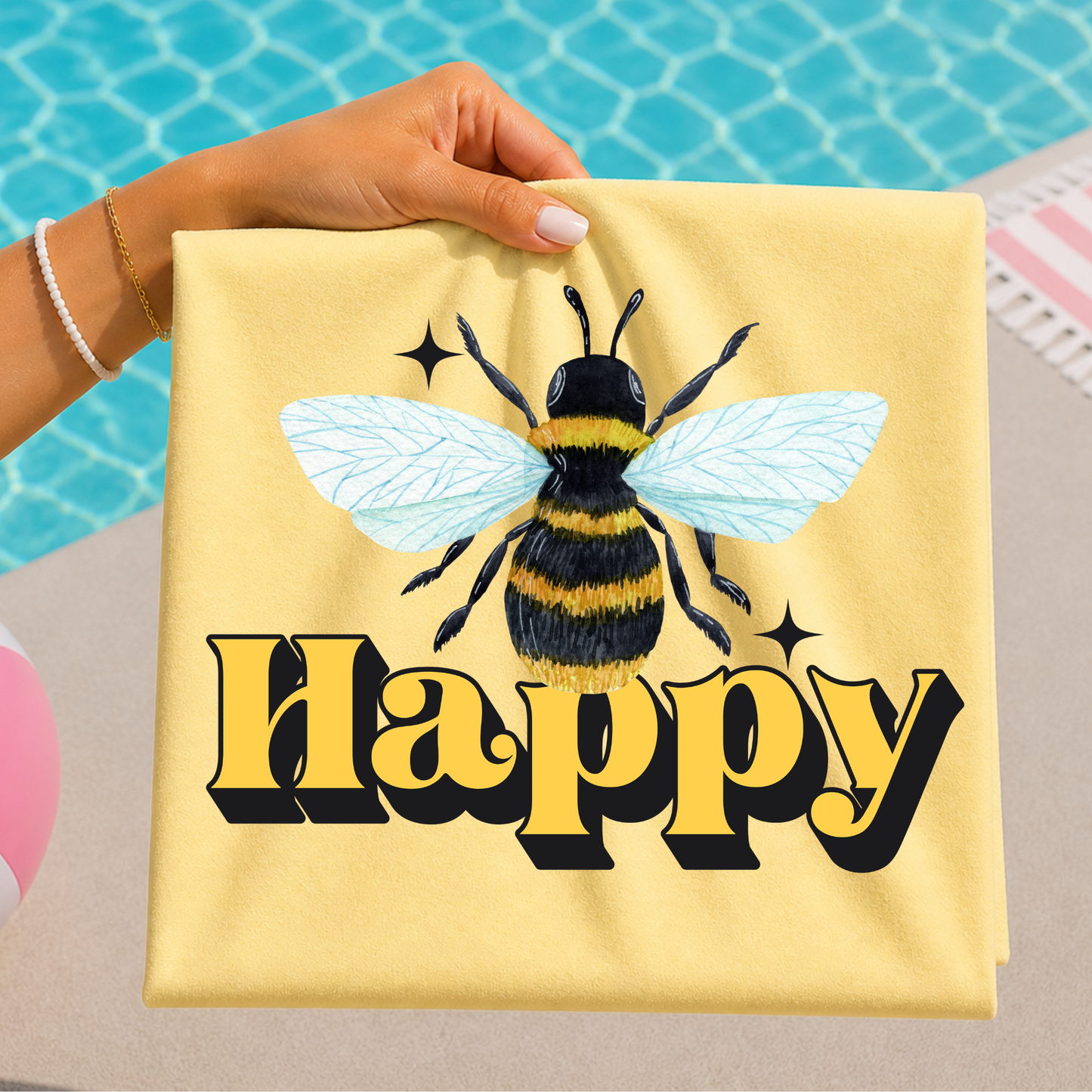 Bee Happy Full Color DTF Transfer