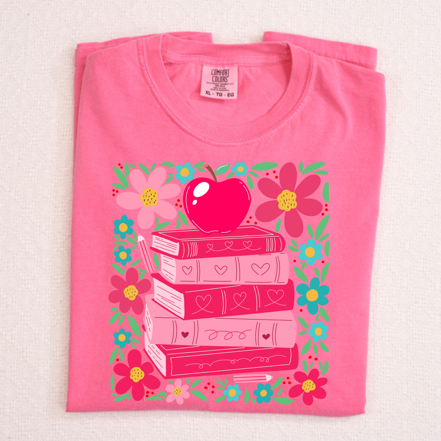 Boho Stacked Books w/Apple Full Color DTF Transfer
