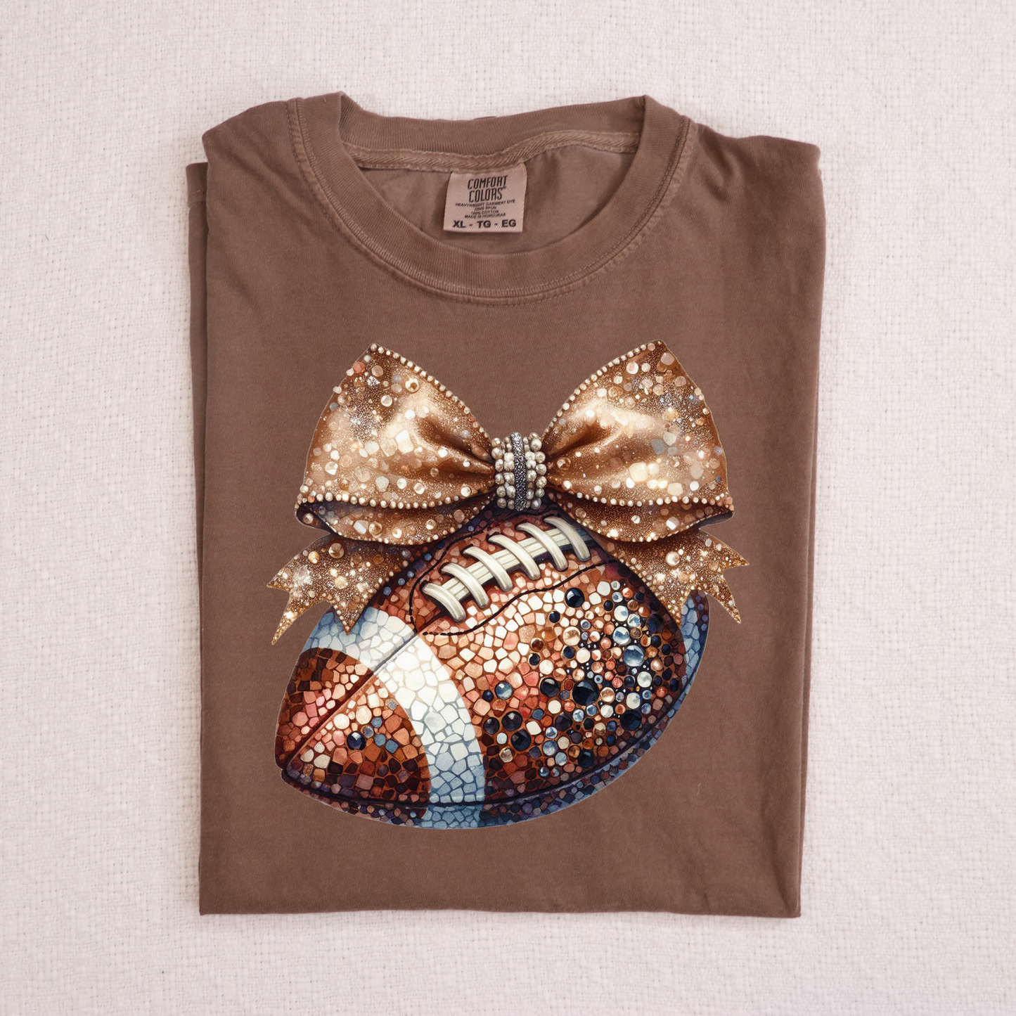 Faux Rhinestone Football w/Bow Full Color DTF Transfer