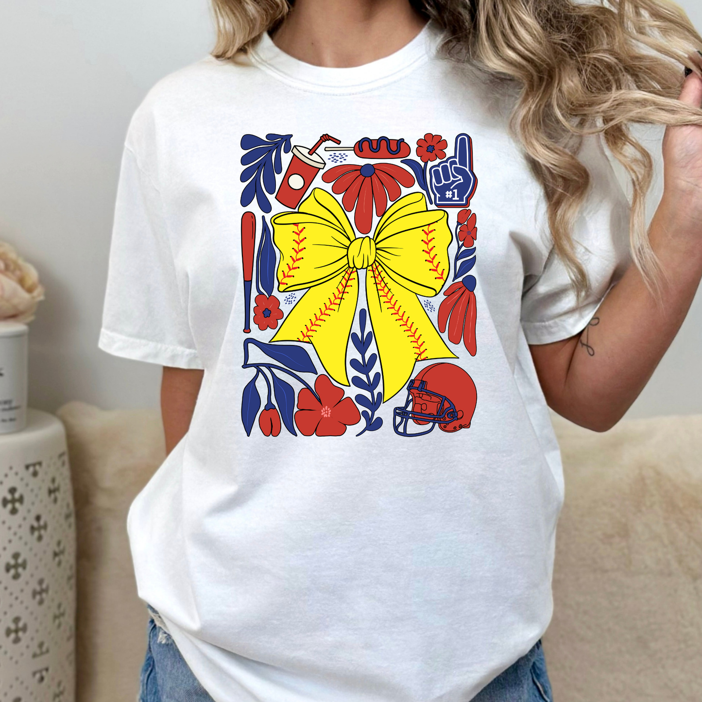 Boho Softball Bow Collage Full Color DTF Transfer