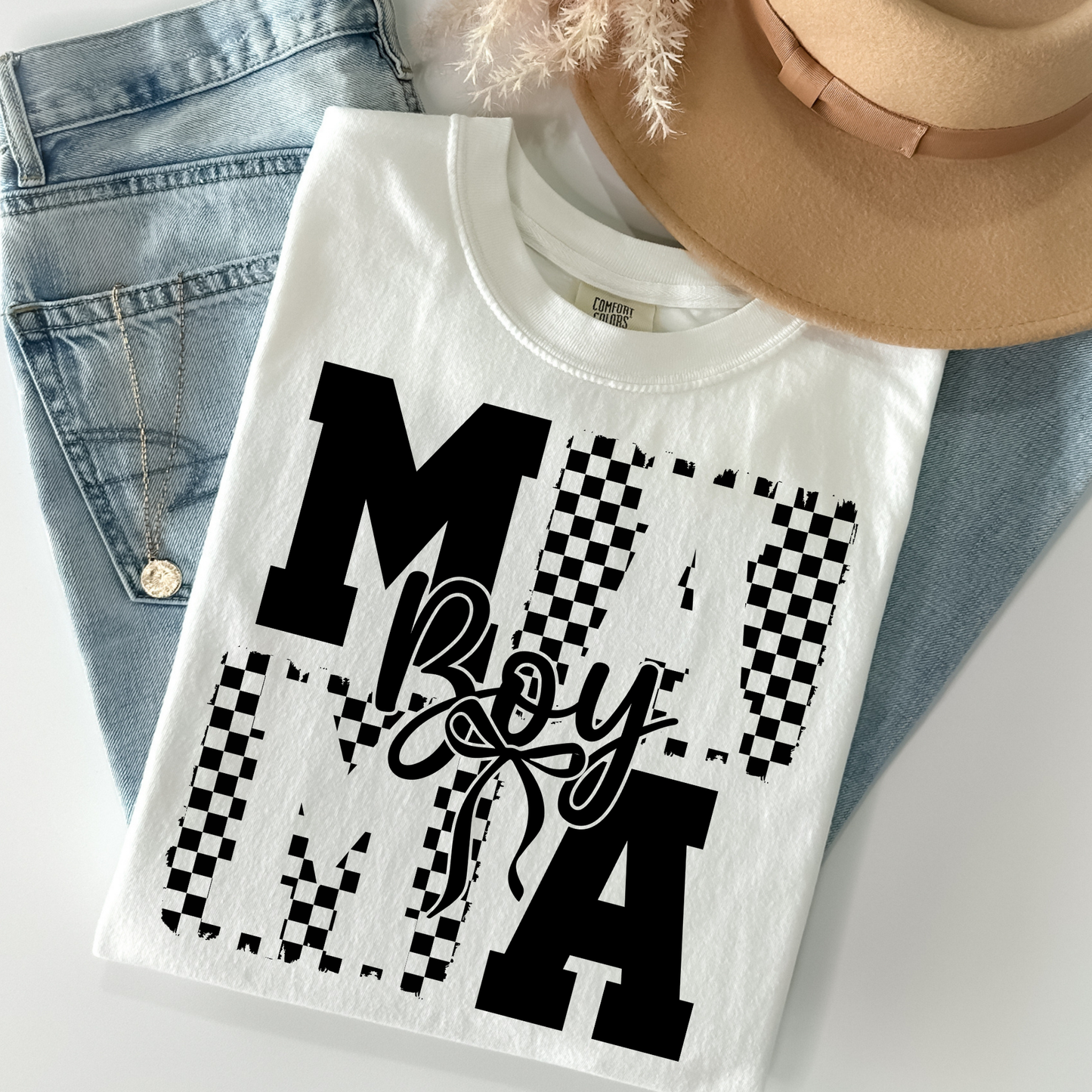 Boy Mama (Checkered Square) Full Color DTF Transfer