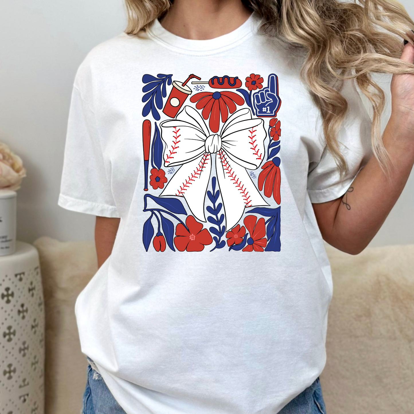 Boho Baseball Bow Collage Full Color DTF Transfer