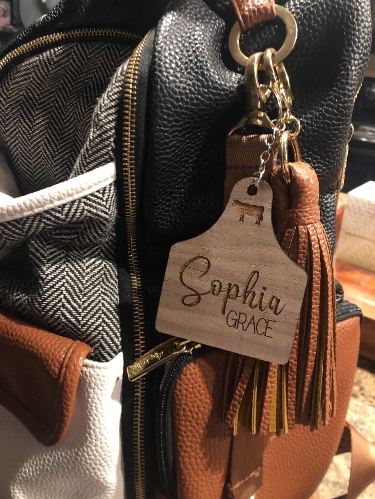 Wooden Cow Tag Bag Tag