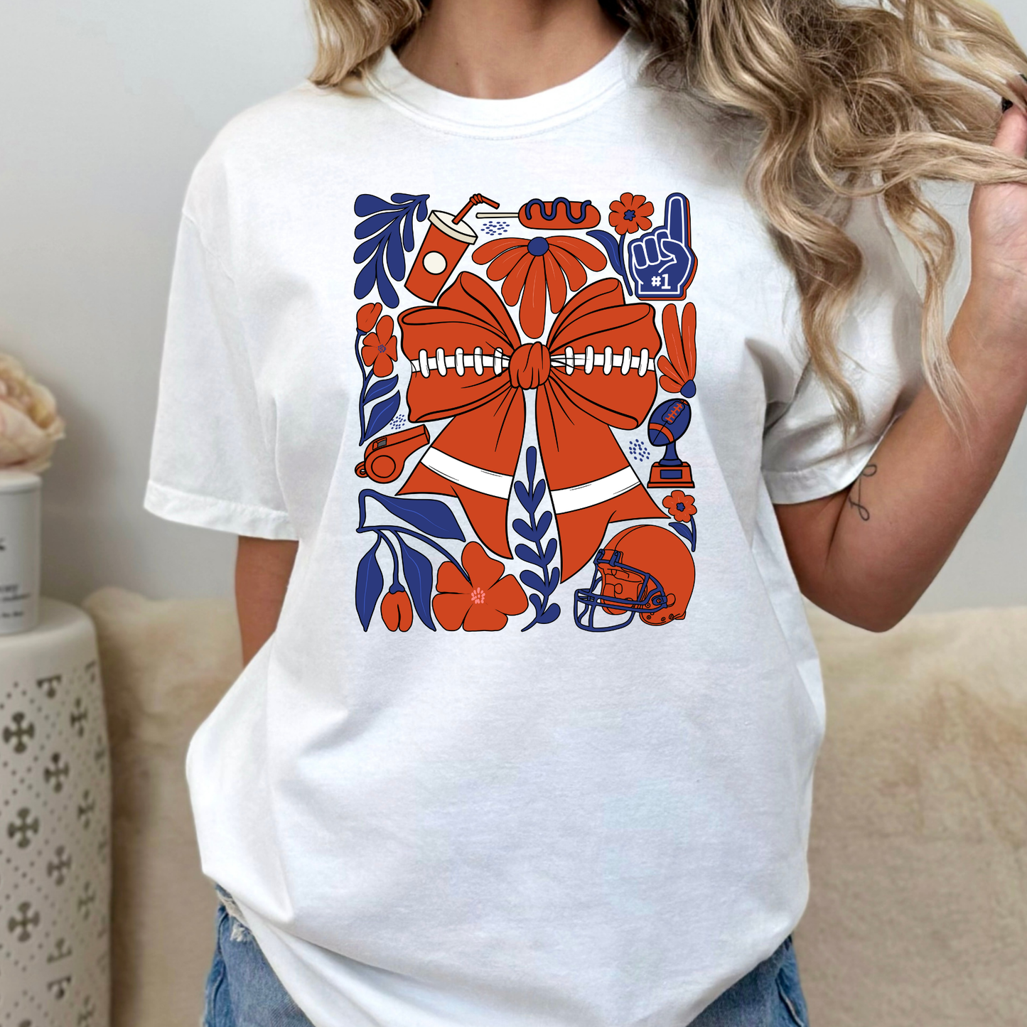 Boho Football Bow Collage Full Color DTF Transfer