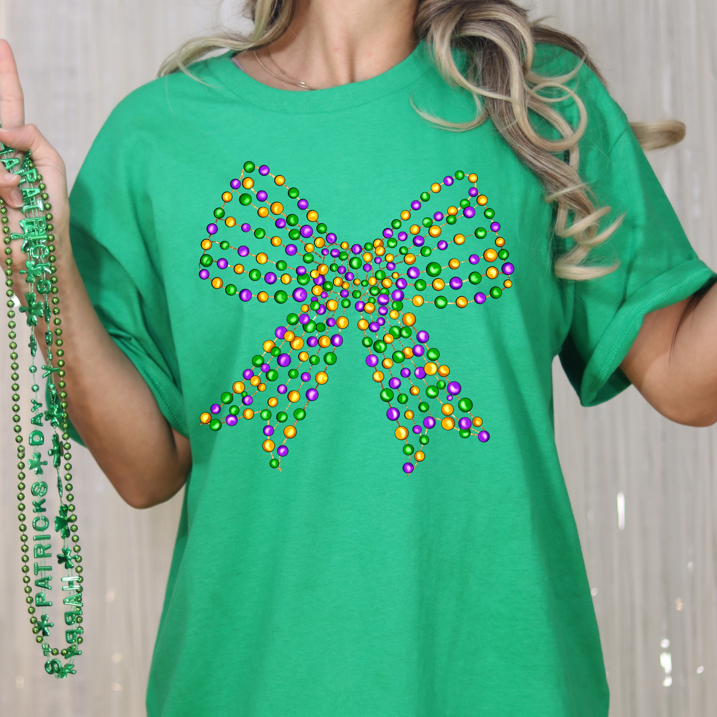 Mardi Gras Bead Bow Full Color DTF Transfer
