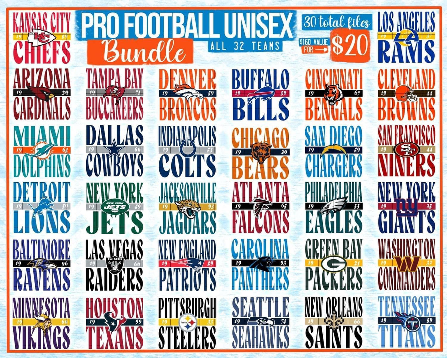 Unisex Non Glitter Team Option (ALL N*L TEAMS) Full Color DTF Transfer