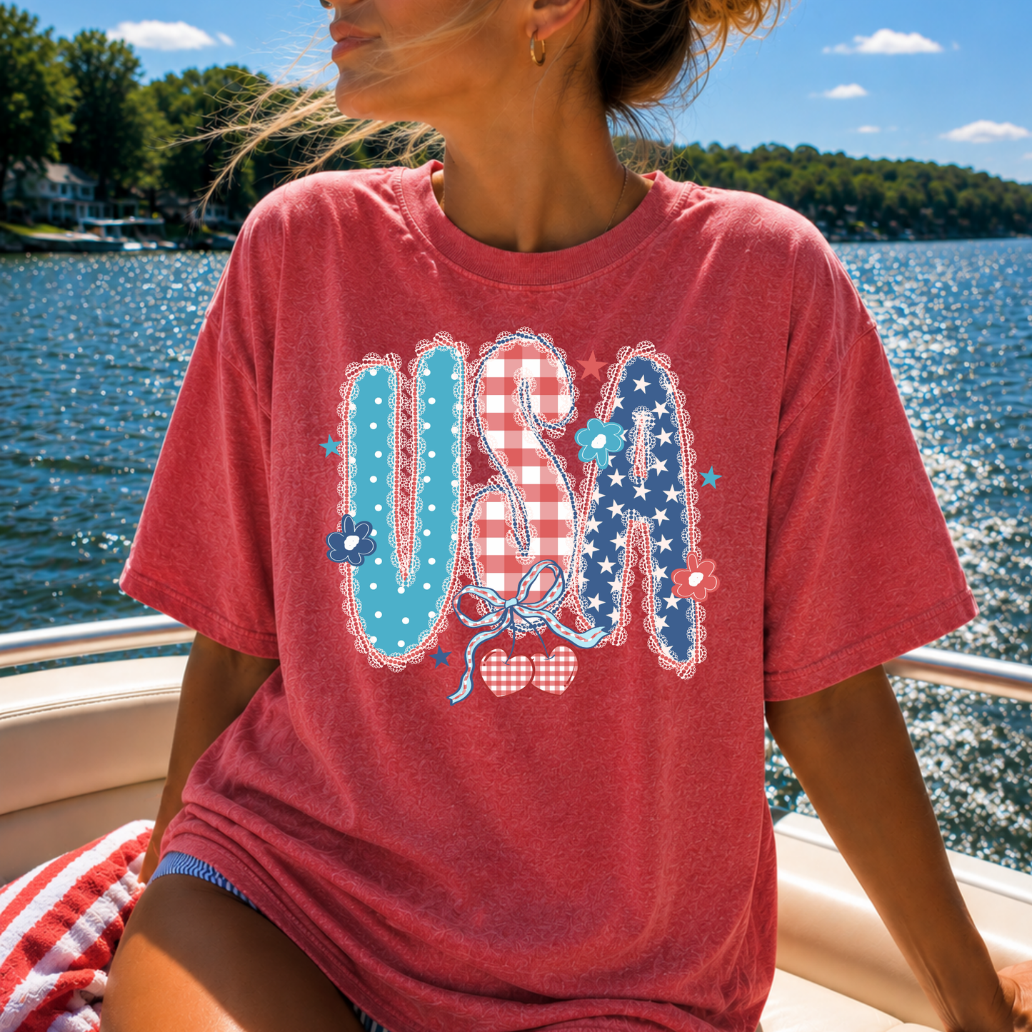 USA Lace w/Cherries Full Color DTF Transfer