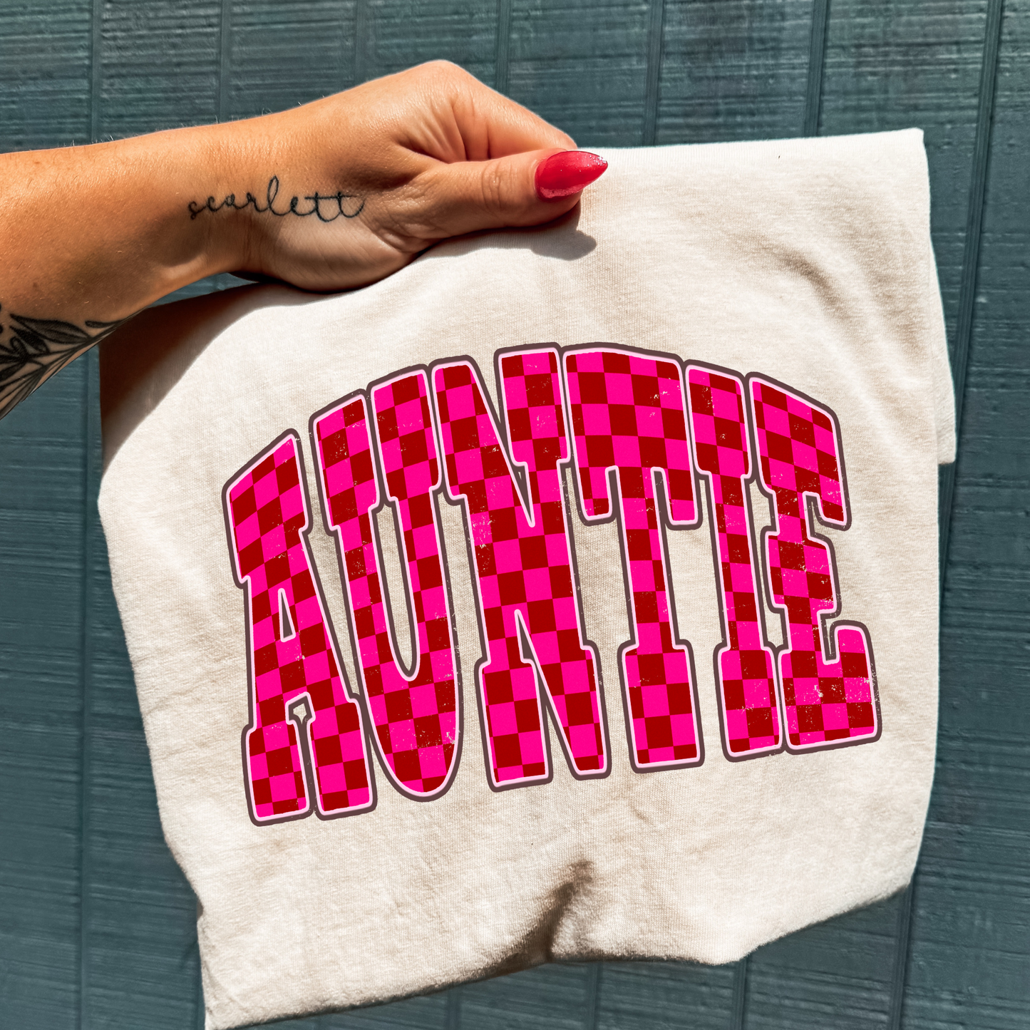 Pink Auntie Checkered Full Color DTF Transfer