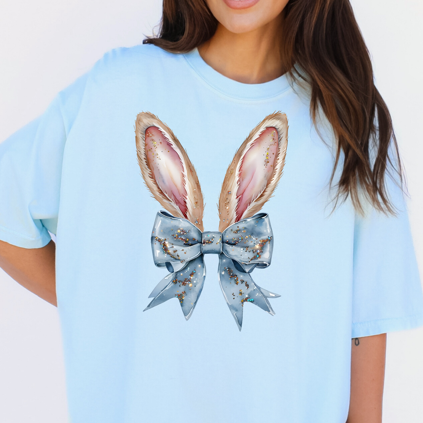 Bunny Ears w/Blue Bow Full Color DTF Transfer
