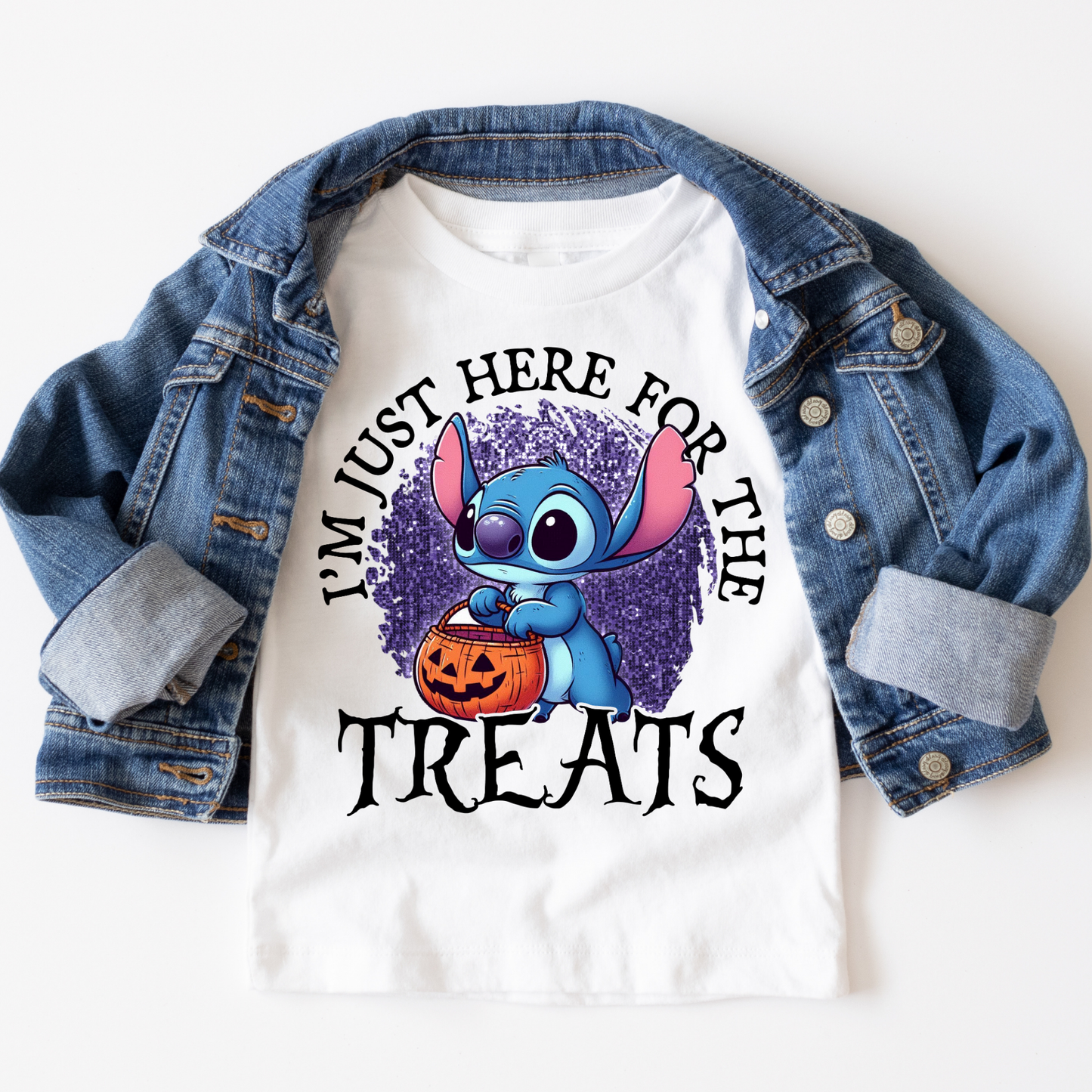 I'm Just Here For The Treats (Stitch w/Pumpkin) Full Color DTF Transfer