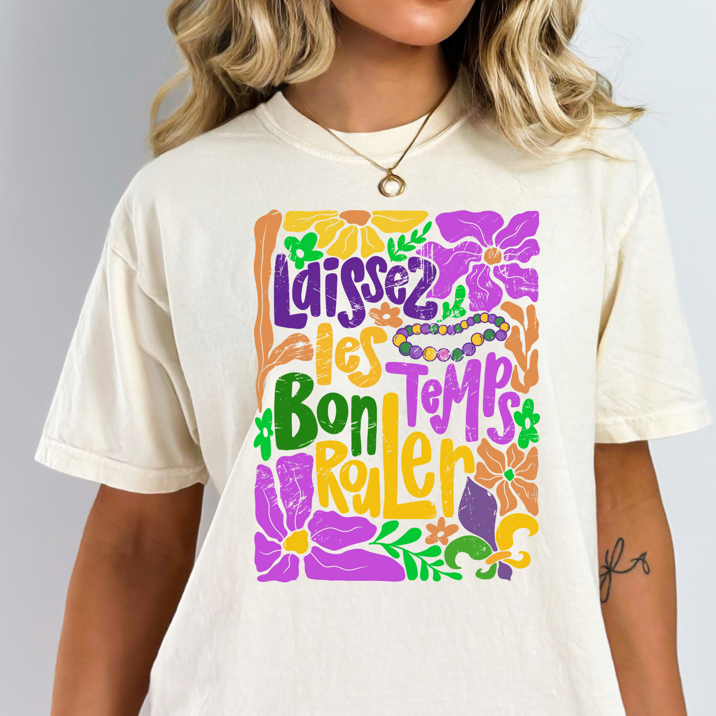 Laissez Les Bon Temps Rorler Boho Mardi Gras Full Color DTF Transfer