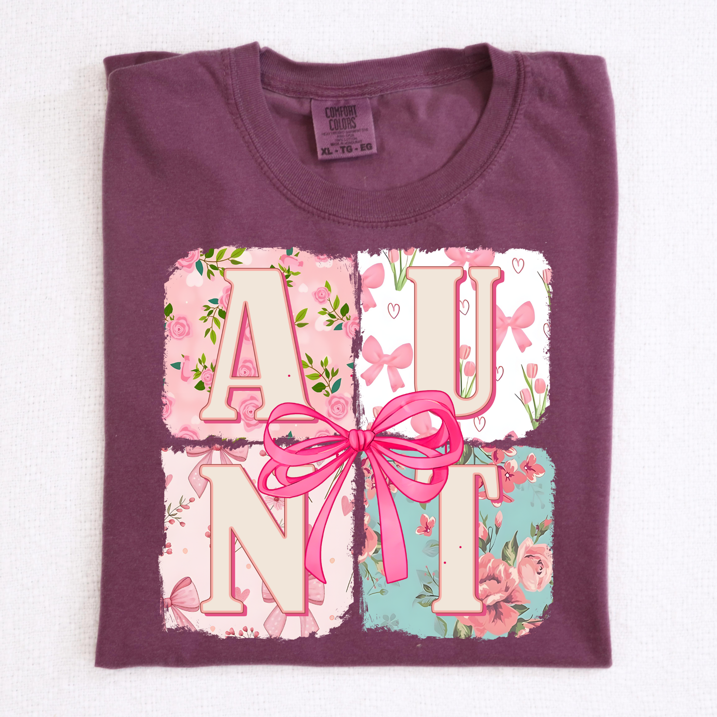 Floral Aunt w/Bow (Box Design) Full Color DTF Transfer