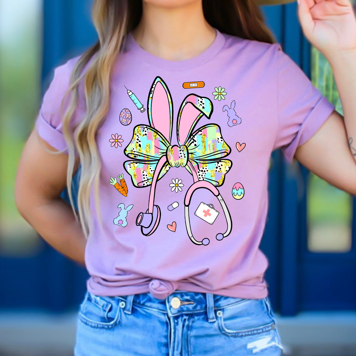 Nurse Stethoscope Bow Easter Full Color DTF Transfer