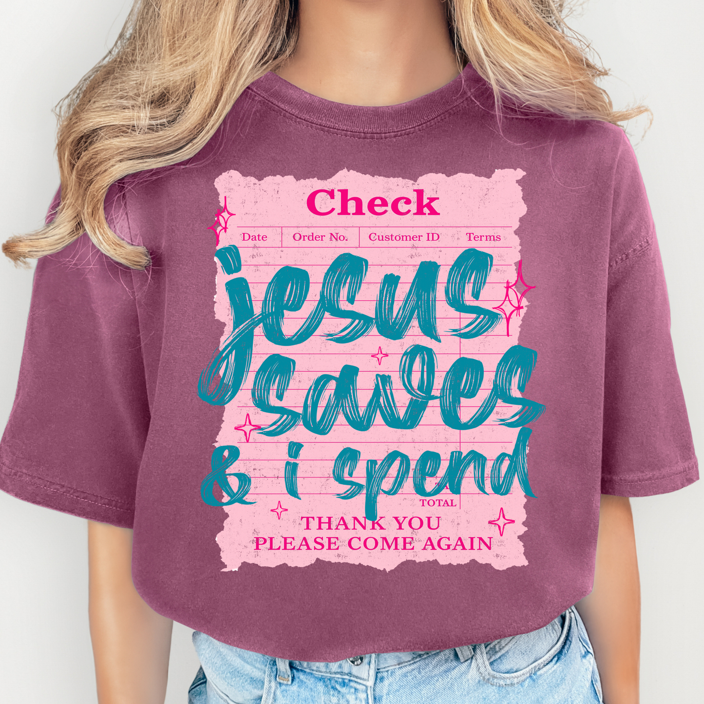 Jesus Saves I Spend (Check) Full Color DTF Transfer