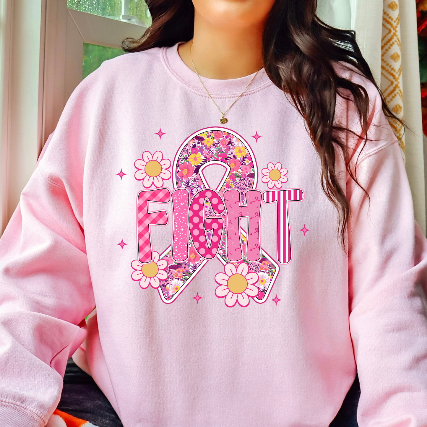 Fight Breast Cancer Awareness Ribbon Full Color DTF Transfer