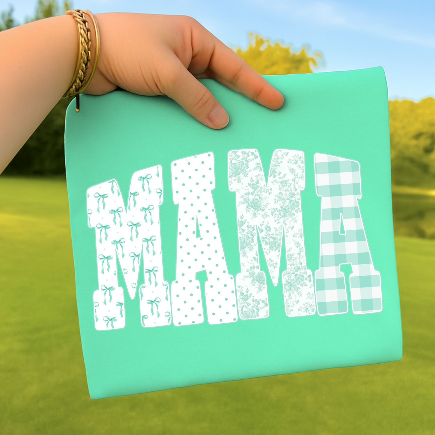 Mama (Green Checkered/Floral/Bows) Full Color DTF Transfer