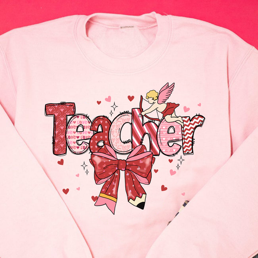 Valentines Theme Teacher w/Bow Full Color DTF Transfer
