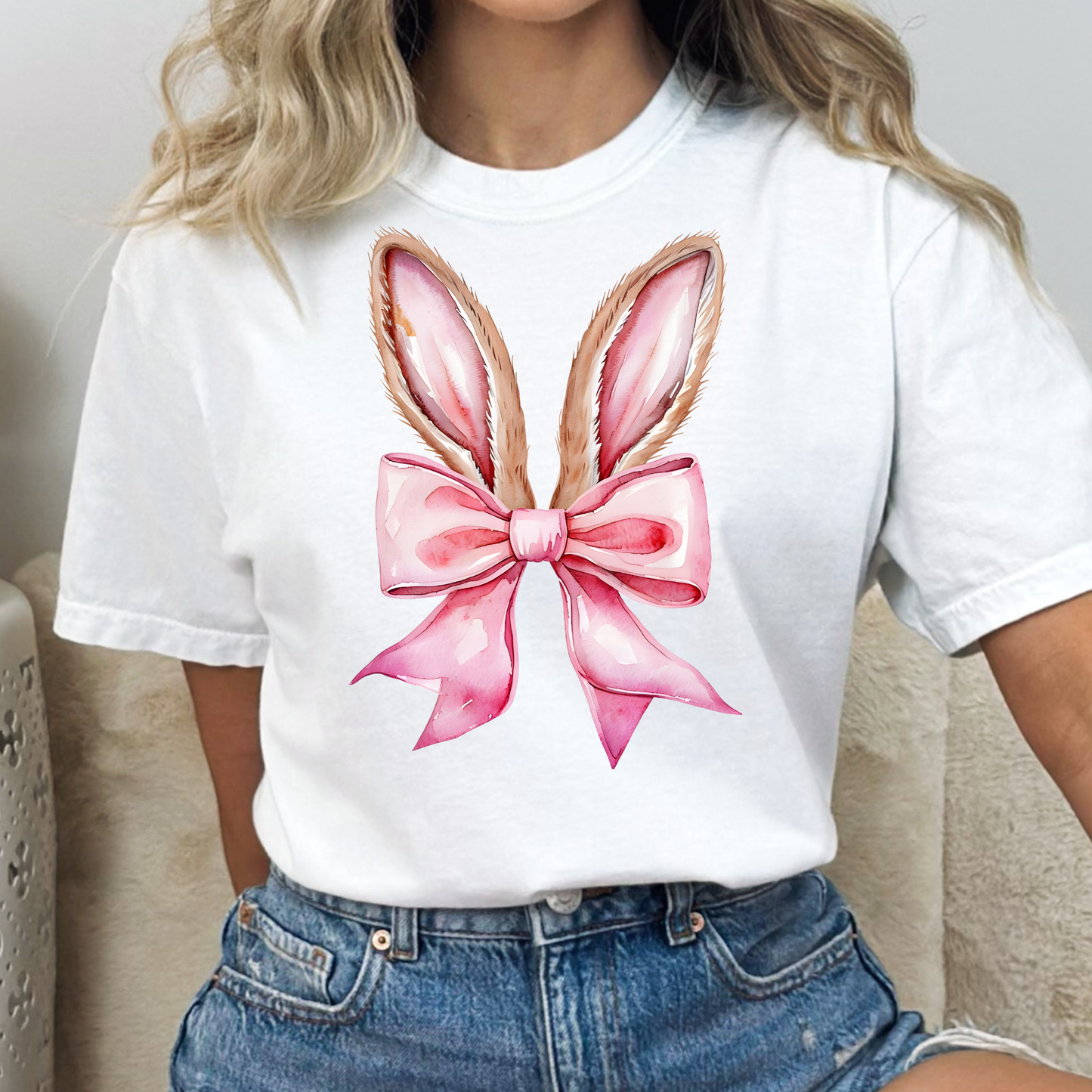 Pink Bow Bunny Ears Full Color DTF Transfer