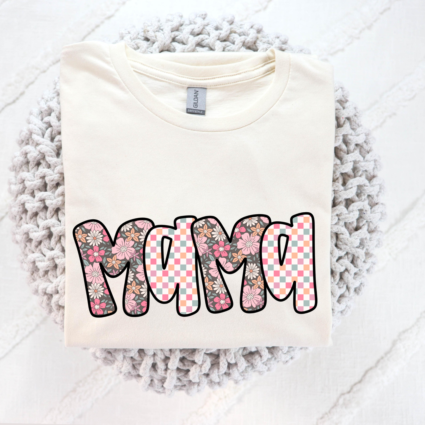 Mama (Checkered/Floral Letters) Full Color DTF Transfer