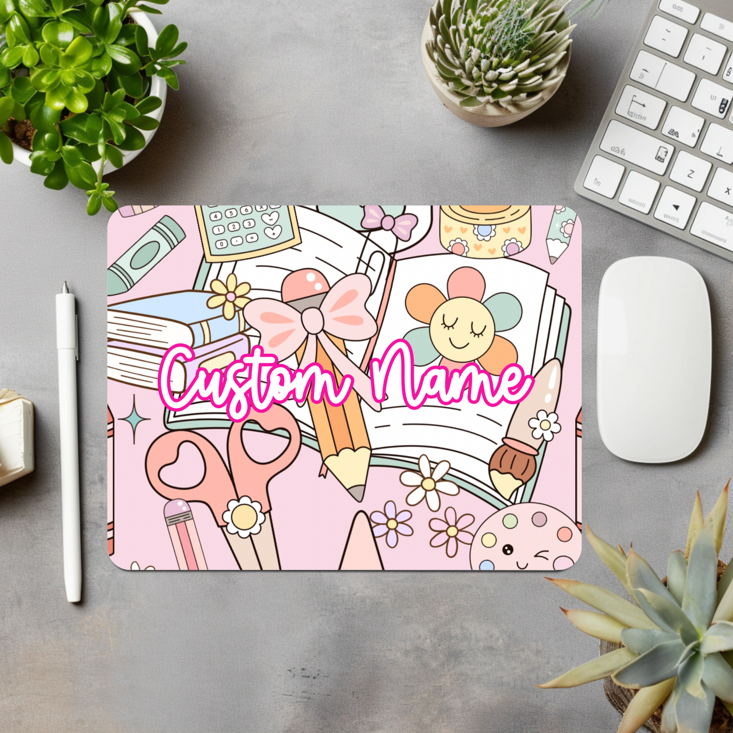Groovy School Icons w/Book Personalized Mouse Pad