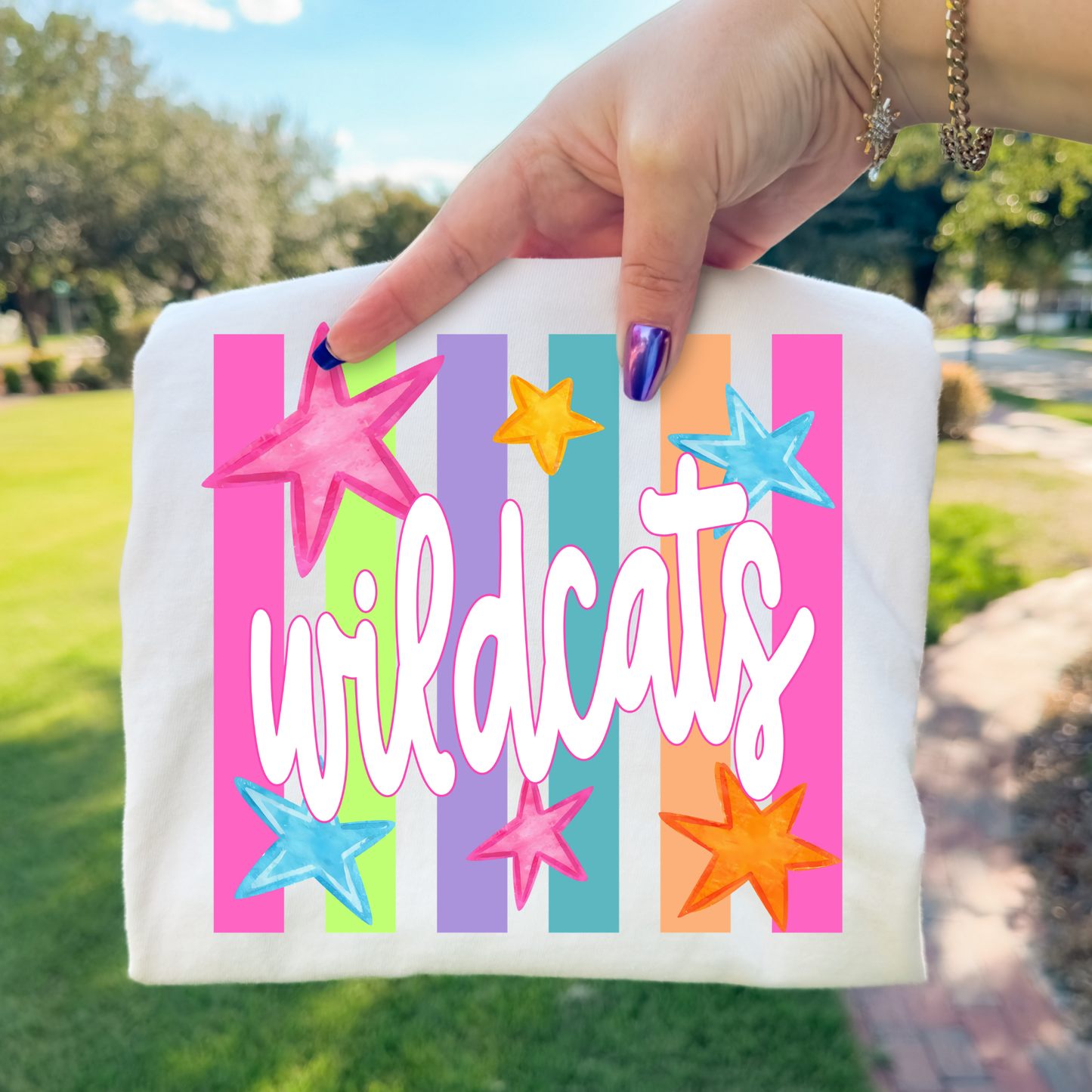Wildcats (Colorful Striped w/Stars) Full Color DTF Transfer