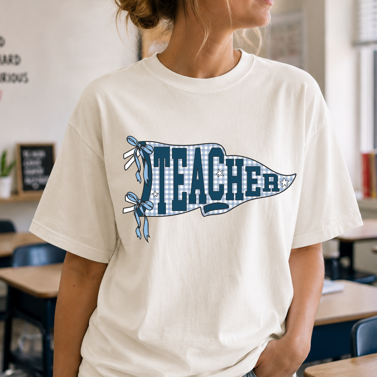 Teacher (Blue Checkered Flag) Full Color DTF Transfer