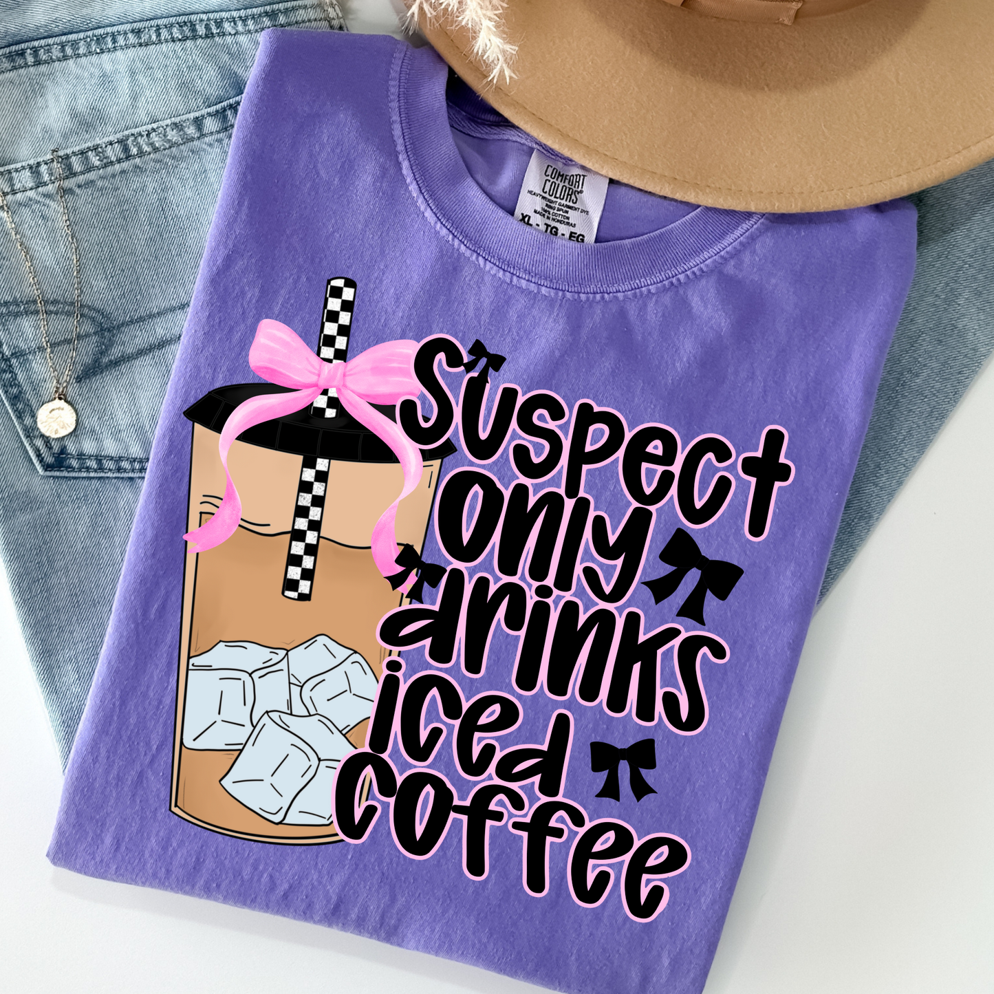 Suspect Only Drinks Iced Coffee Full Color DTF Transfer